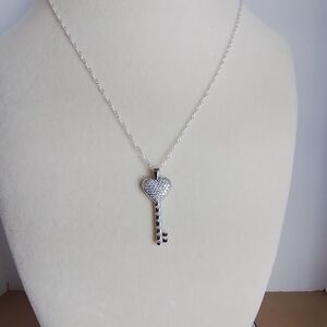 Elegant Silver Heart Key Pendant Necklace